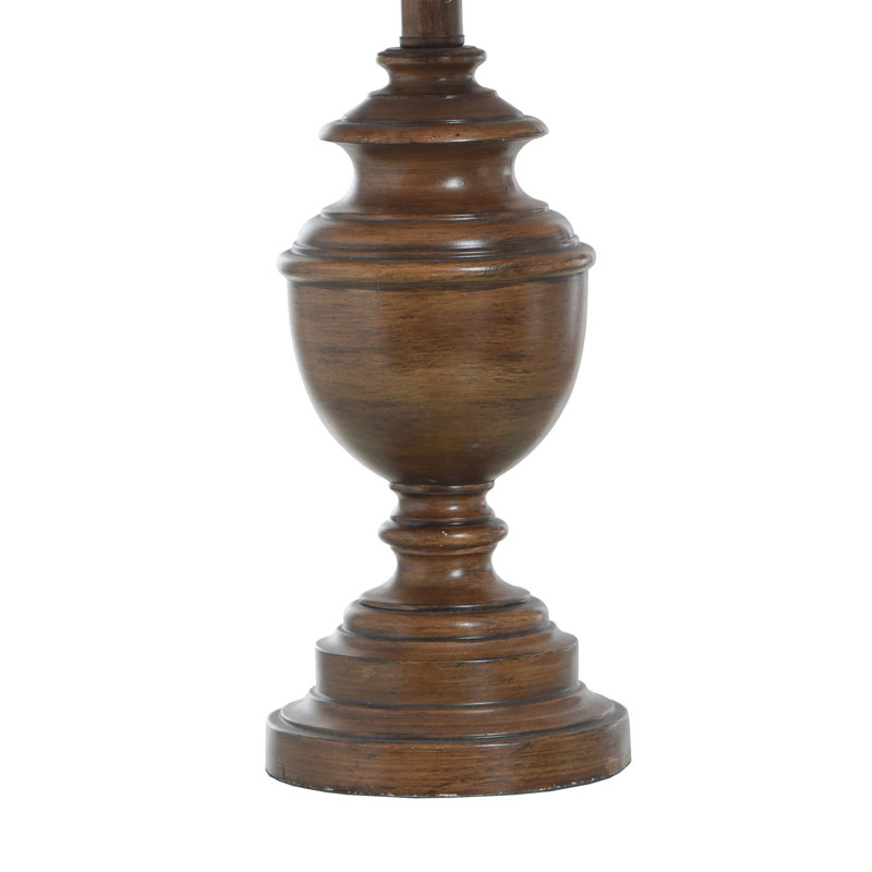 French Oak and Beige Resin Table Lamp with Linen Shade