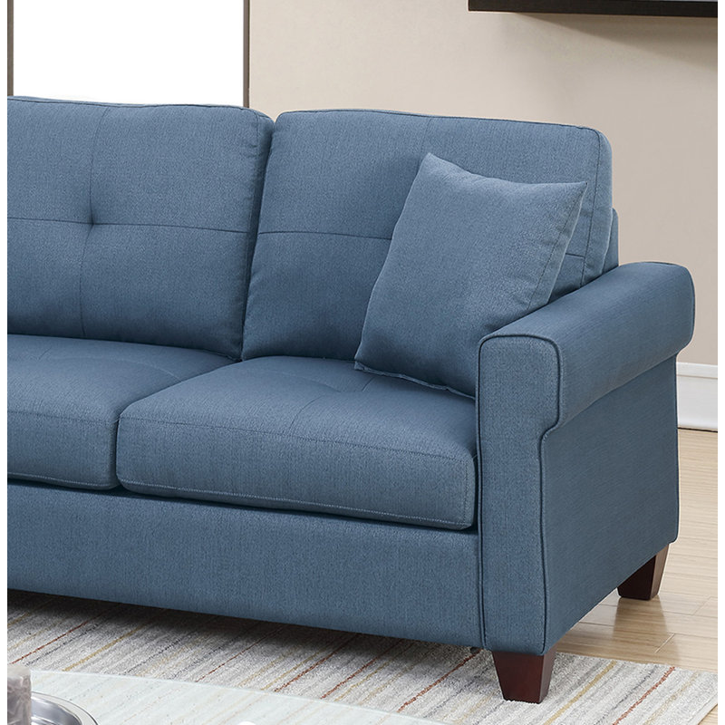 Cassity Upholstered L-Shaped Sectional Reversible, Blue Polyester, 35" H x 59" H x 56" D
