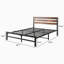 Base de lit plateforme grand format avec tête de lit en bois rustique rétro, sommier à lattes en métal robuste-263575027