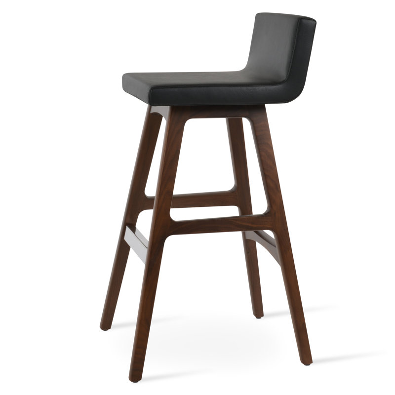 Tabouret de bar et de comptoir Dallas PR, Noyer, Similicuir noir, Tabouret de comptoir (siège d'une hauteur de 26 p