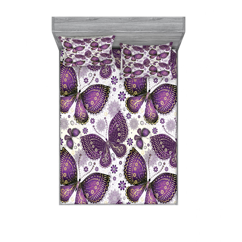 Microfiber Floral Sheet Set, Full/Double Sheet Set with Fitted Sheet