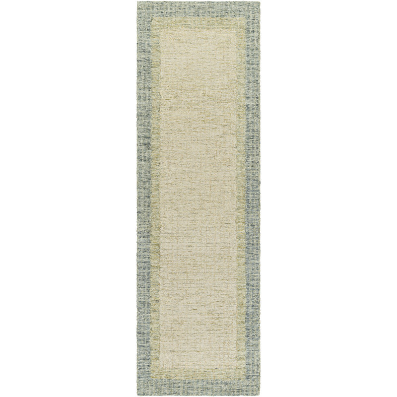 Tapis vert / beige en laine touffeté à la main Dunfermline, Tapis de couloir 2 pi 6 po x 10 pi