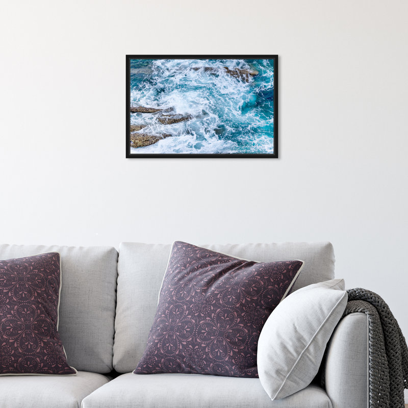 Mermaid Water Coastal - impression d'art graphique, H 10 po x l 15 po x 1,5 po, Toile avec cadre noir