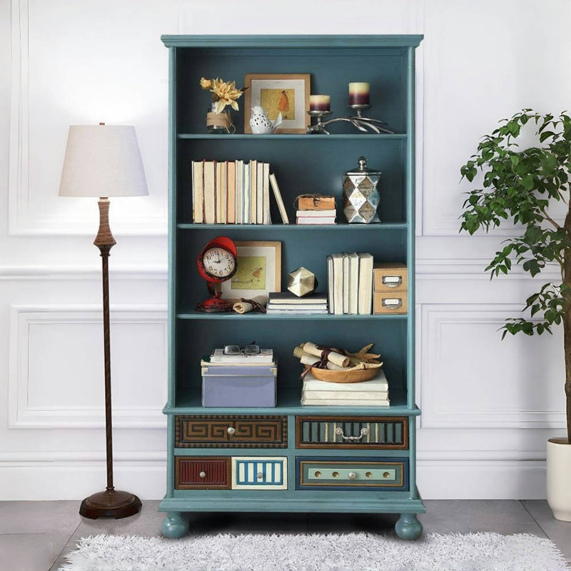 Vitrine en bois massif de style américain, Bleu
