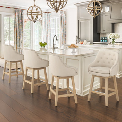 Chela Upholstered Button-Tufted Barstool With Solid Wood Frame