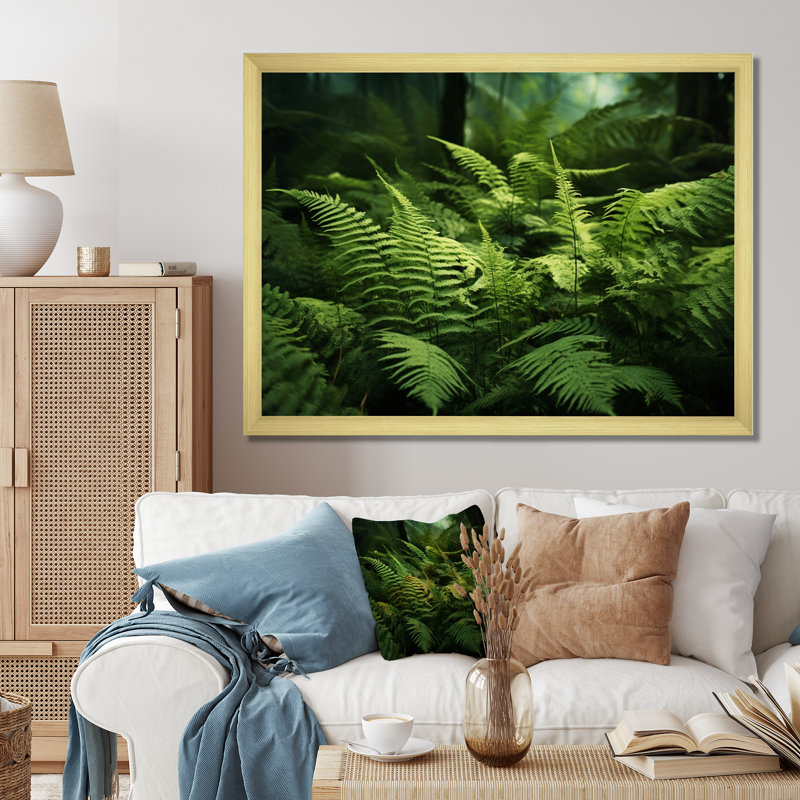 "Ferns Plant Enchanted Forest I" - impression sur toile, fougères, H 16 po x l 32 po x P 1 po, Cadre doré simple