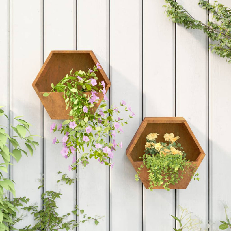 Wall Planters Rusty Corten Steel, 25cm H x 10cm W x 30cm D