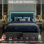 EU Double & King PU Storage Bed With 4 Drawers & LED Headboard, Faux Leather Upholstered Frame,  Beige & Grey-374681989-371065740