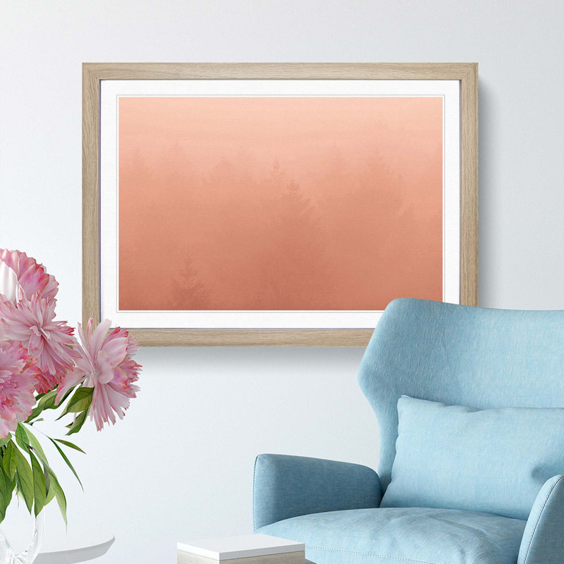 Forest in a Pink Mist - Picture Frame Photograph Print, 48cm H x 65cm W x 2cm D, Oak Framed
