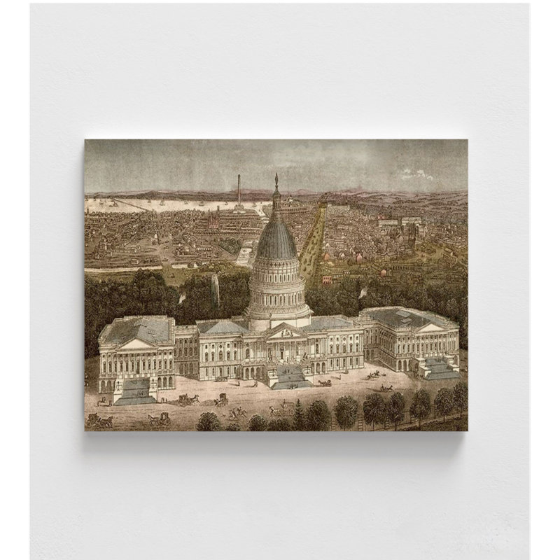 Capitole à Washington, DC, 1871, affiche antique des États-Unis, décor de bureau fédéral, affiche de Washington DC, art mural Old Washington