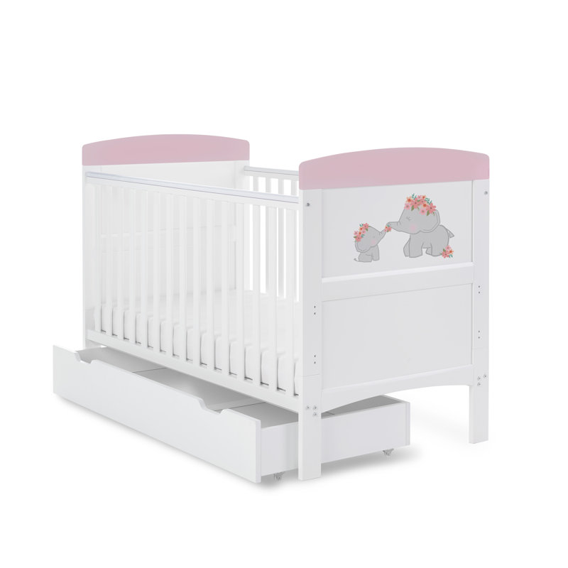 Grace Inspire Cot Bed & Underdrawer - Me & Mini Me Elephants, Pink