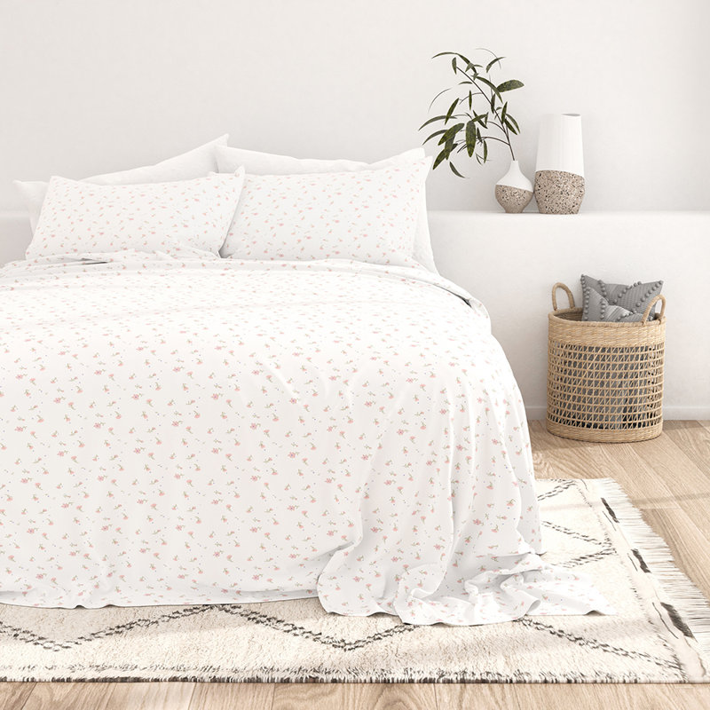Twin Pink Floral Deep Pocket Cotton Microfiber Sheet Set