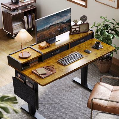 Bureau debout à hauteur ajustable avec tiroirs de rangement et ports de chargement USB, pour poste de travail à domicile