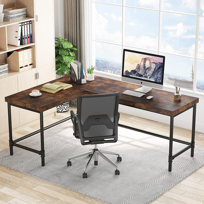 Arnisha L-Shaped Metal Base Computer Desk