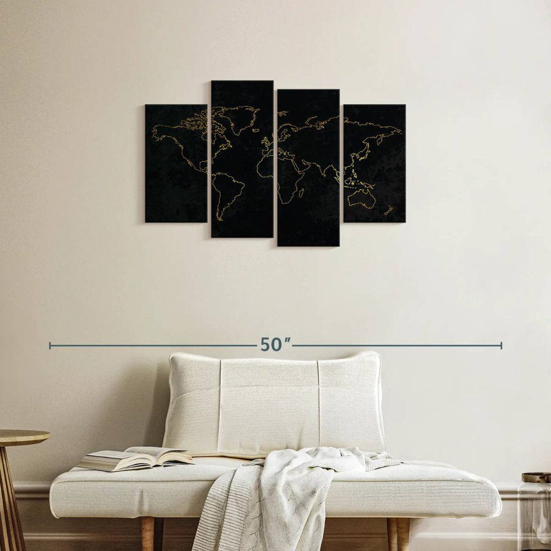 Aliaz Gold Outline World Map, 22" H x 36" W