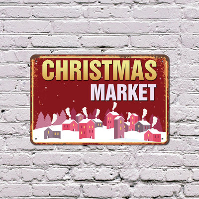 Christmas Market Vintage Style 8 Inch x 12 Inch Plastic Sign