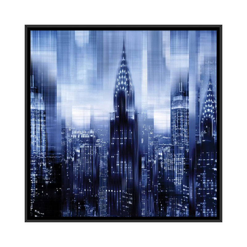 «NYC - Reflections in Blue I», impression sur toile, H 18 po x l 18 po x P 1,5 po, Toile avec cadre noir, Pas de tapis