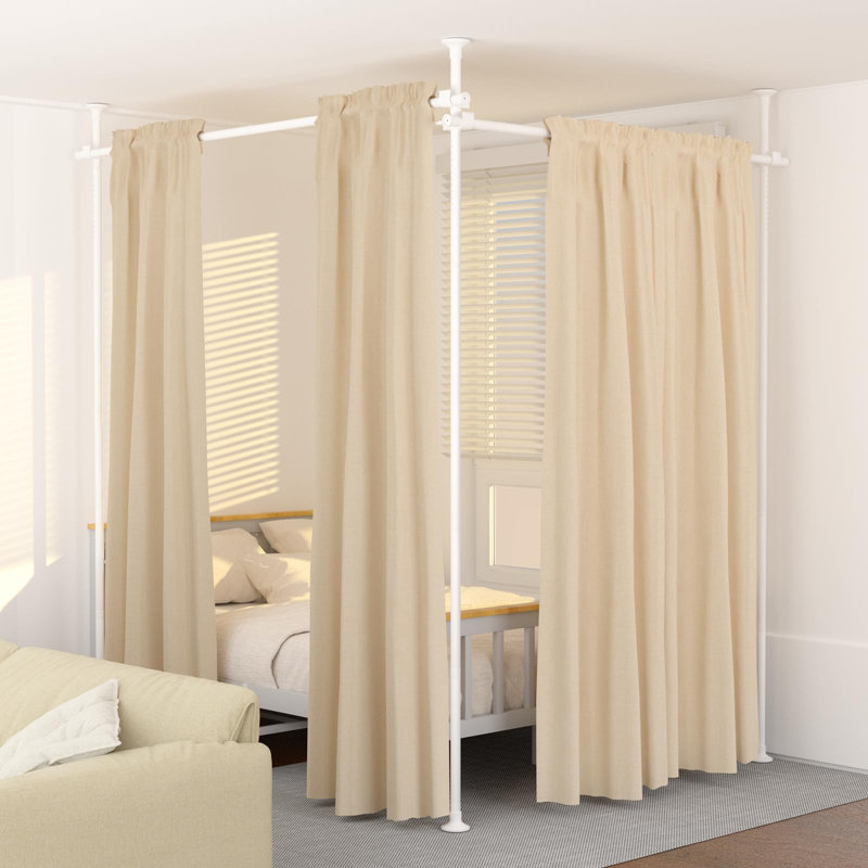 Satin Adjustable Curtain Pole Set, White