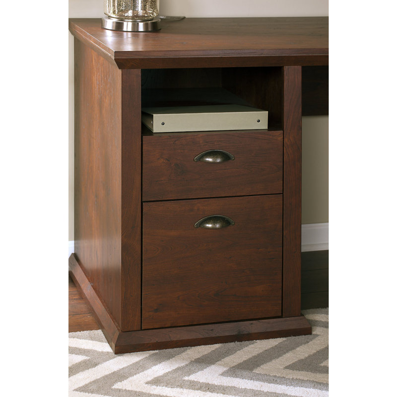 Bureau de direction en L avec rehausse Palaksh, Cerise antique