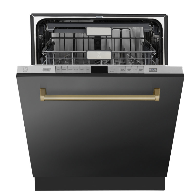 ZLINE Autograph Edition 24 in. Monument Series Top Touch Control Tall Tub Dishwasher in Black Stainless Steel W/ Champagne Bronze Handle, 45dBa (DWMTZ-BS-24-CB)