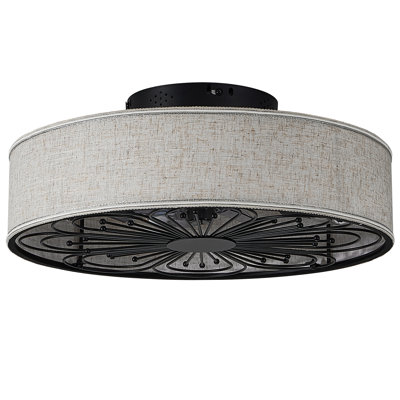 20" Farmhouse Enclosed Ceiling Fan With Light And Remote, Fabric Shade, White, 6-Speed Reversible Quiet Motor
