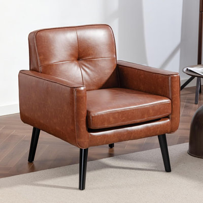 Chaise d'appoint Cottle Mid Century, chaises de salon en cuir polyuréthane avec cadre en bois, fauteuil de lecture confortable avec dossier confortable pour appartement, salon, chambre à coucher, salle d'attente, petit espace, coin