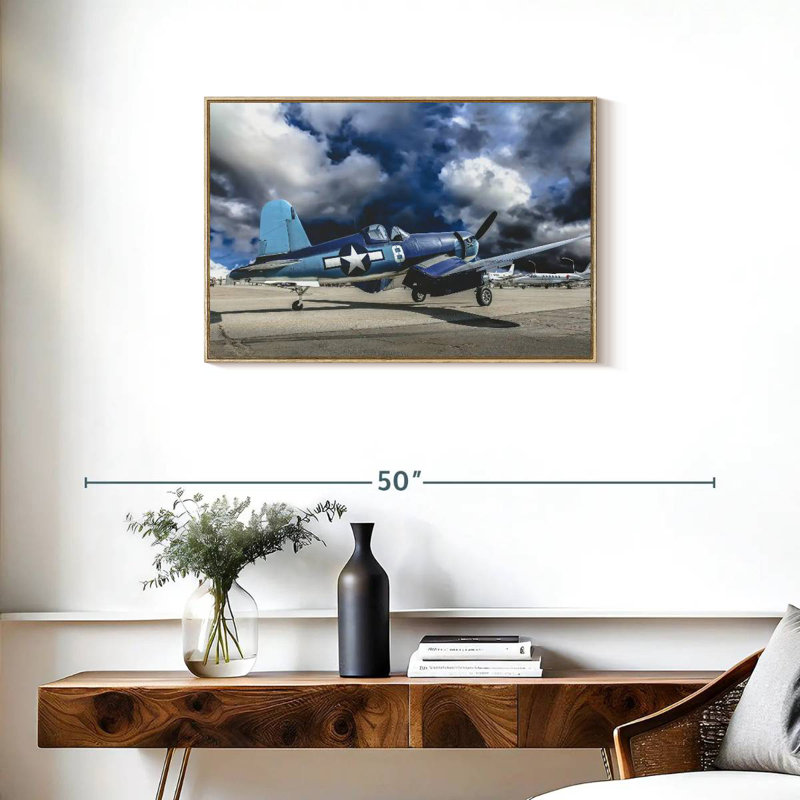 Avion de la Seconde Guerre mondiale, Cadre flottant en bois naturel, 31 po x 21 po