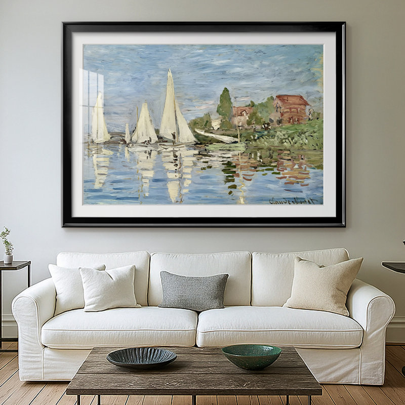 Regatta at Argenteuil-Claude Monet - Reproduction encadrée avec passe-partout et verre - 1872, 26,5 x 36,5, Noir