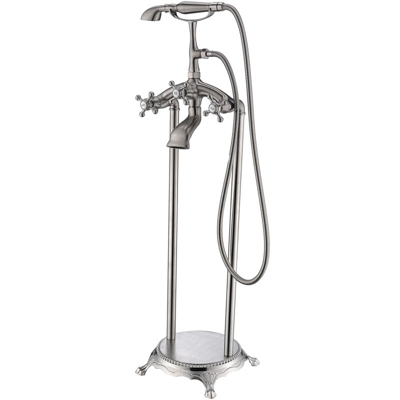 3 Handle Bathroom Clawfoot Tub Faucet with Hand Shower and Diverter, Brushed Nickel