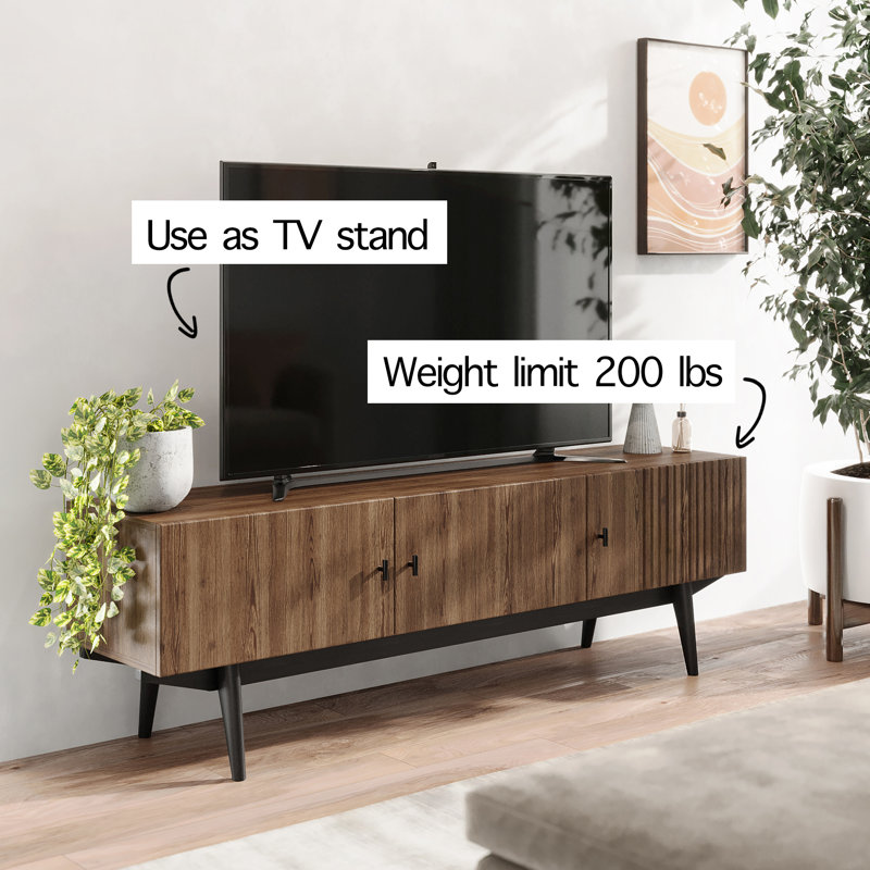 Mid-Century Walnut and Black 59" TV Stand with Cabinet