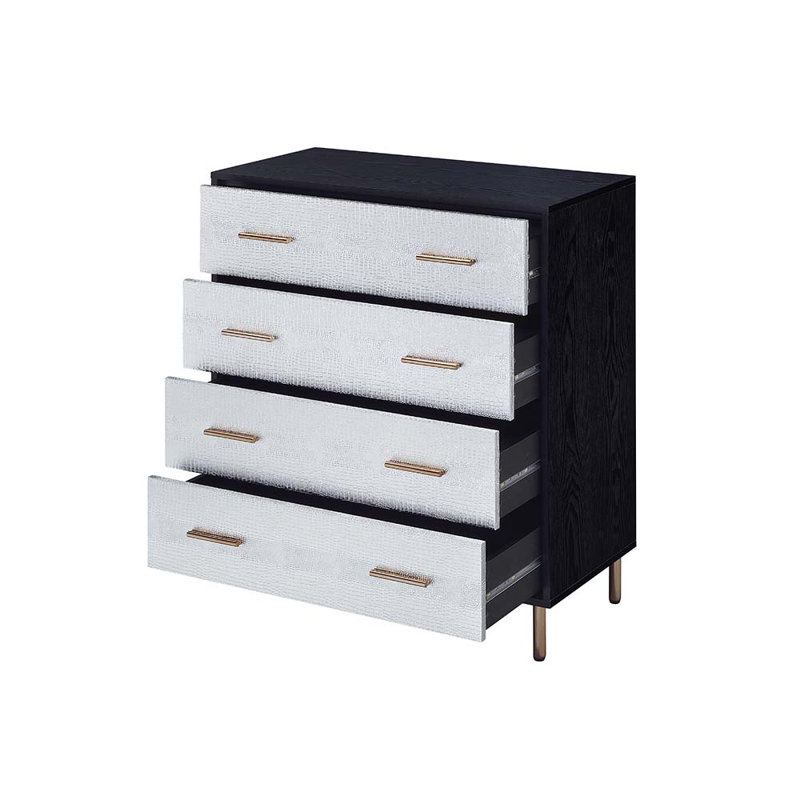 Commode 3 tiroirs, Noir / argent / or
