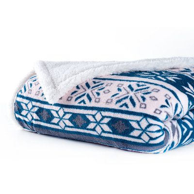 Reversible Soft Fleece Blanket Snowflake Print Throw - 50-inch x 60-inch Machine-Washable by Lavish Home