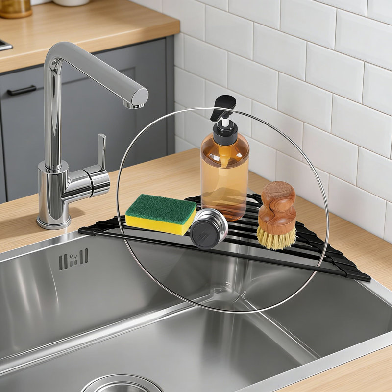 Sink Rack - Foldable Heat-Resistant Drying Mat With Non-Slip Silicone & 304 Stainless Steel, Space-Saving Corner Dish Rack For Countertop