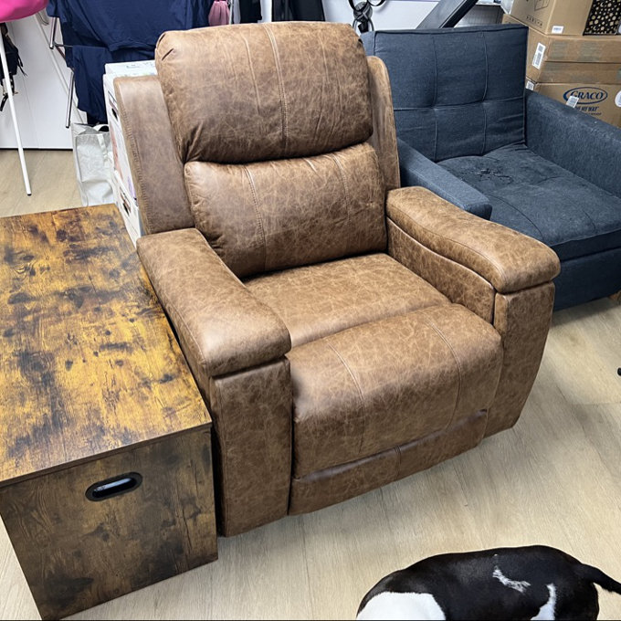 Ilkeston 37" Wide Modern Vegan Leather Manual Recliner Chair with Built-in Cup Holder - Wheat