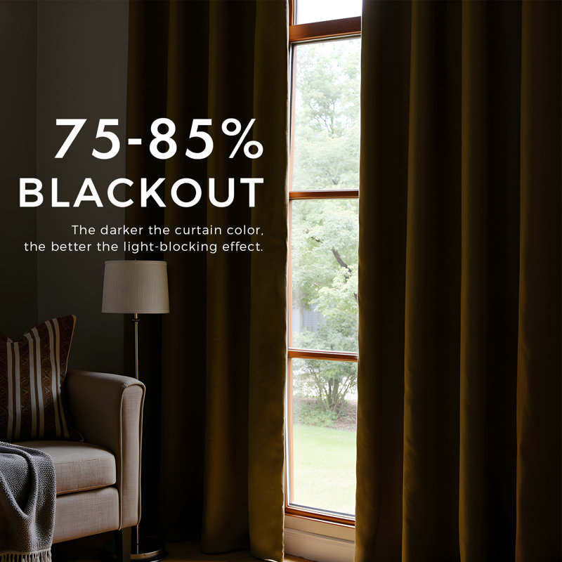 Velvet Rod Pocket Blackout Curtains - Room Darkening 75%-95% Window Drapes Set of 2, GOLD, 90, 52