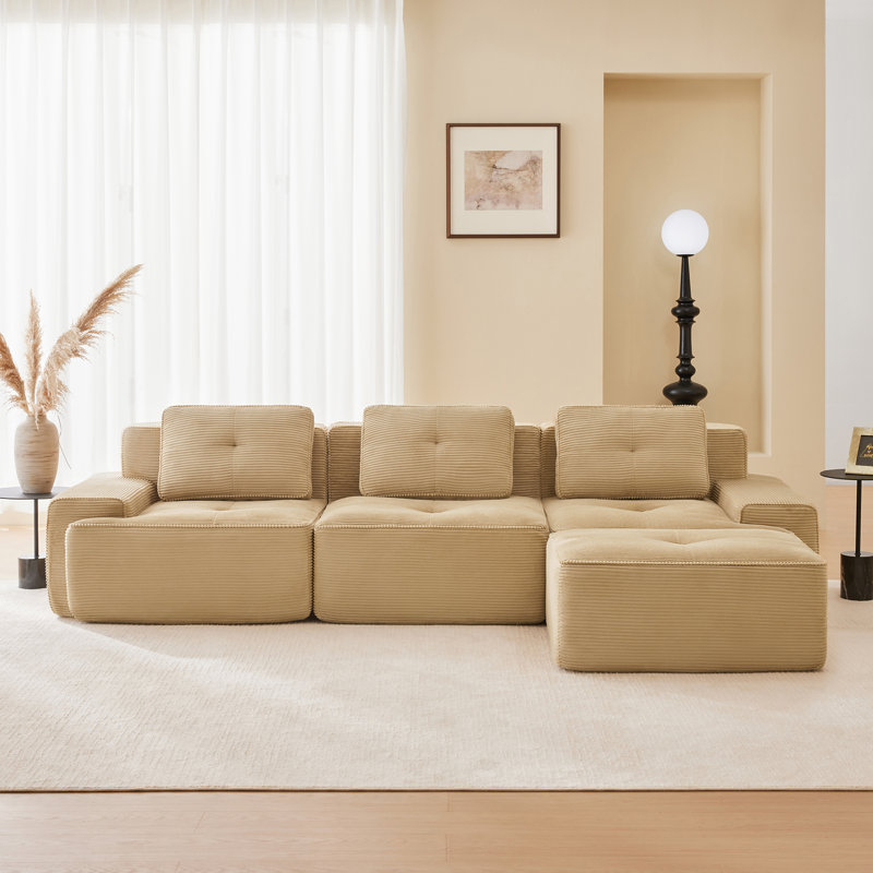 Canapé modulaire en forme de L de 117 po pour salon, 3, H 32,7 po x l 117,3 po x P 69,7 po, Chameau