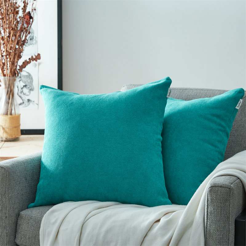 Chenille Pillow Cover, Teal, 16" x 16"