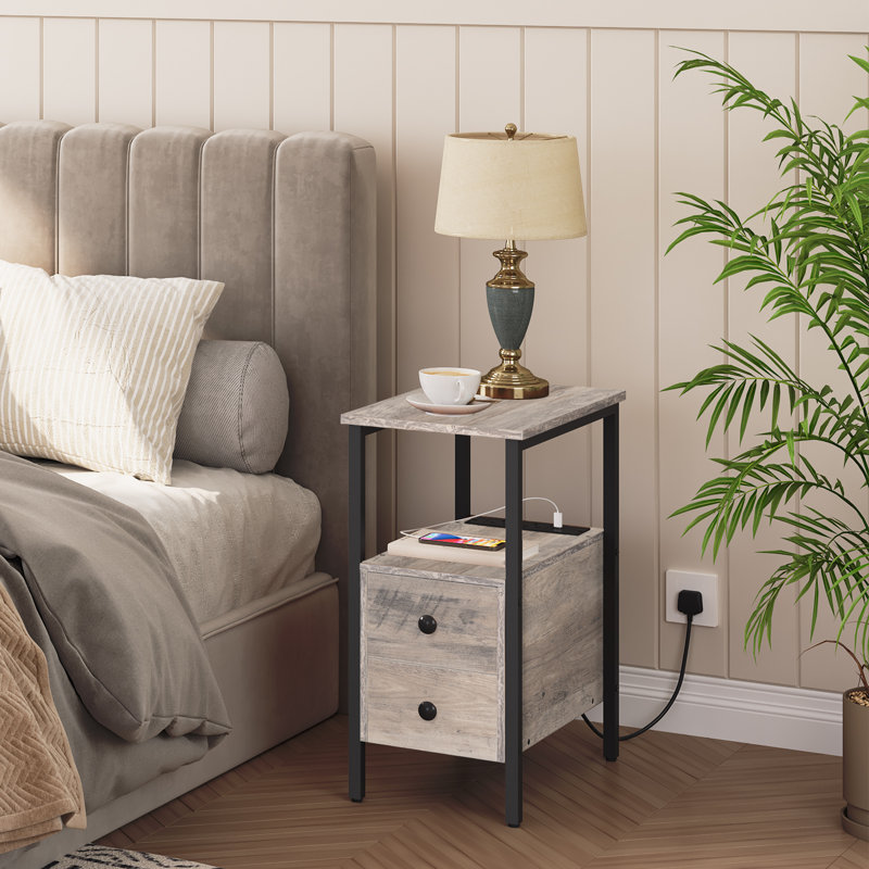 Annamae Narrow Charging Station Side Table, Greige