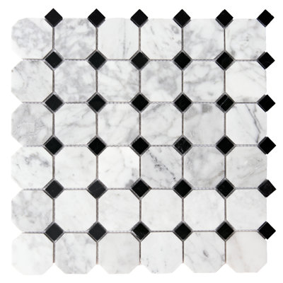 Carreau de mosaïque murale en marbre octogone et à pois 2 "x 2" Santorini