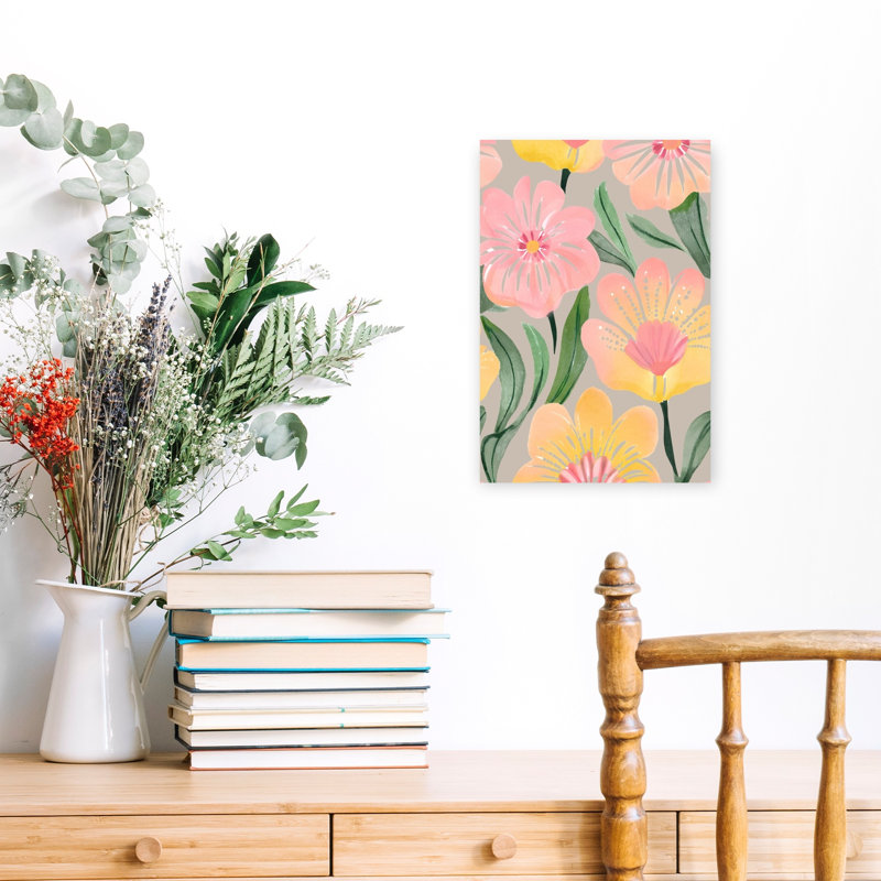 Soft Floral Pattern Delicate Modern Abstract Flower Nature Wall Art Print 1 Piece Wrapped Canvas Wall Art