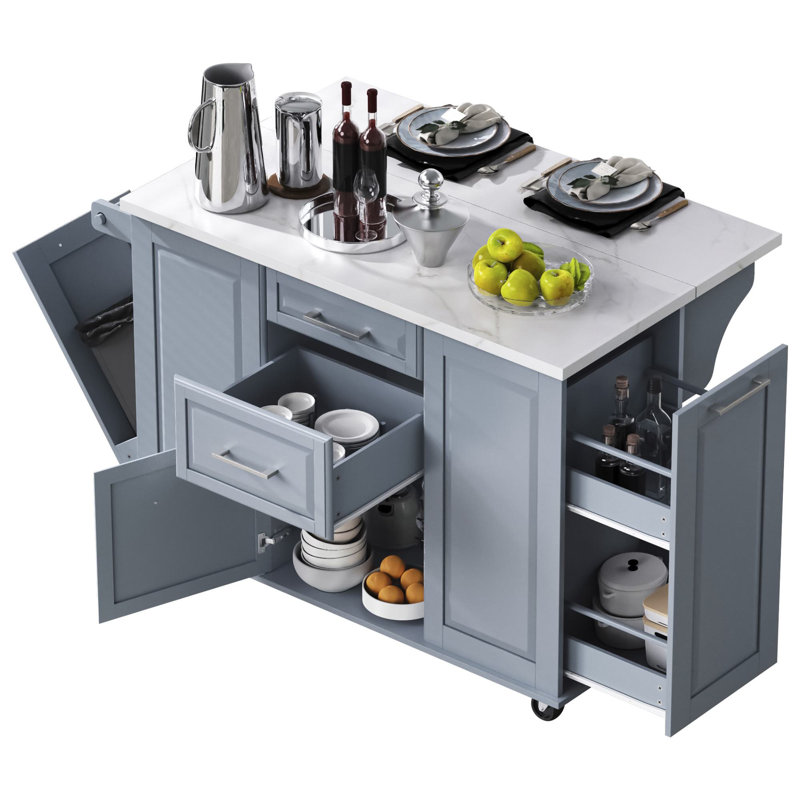 Darian 50.7" Kitchen Island With Storage And Can Cabinet, Gray Blue
