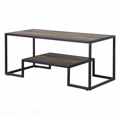 Rustic Oak Coffee Table With Shelf And Black Frame