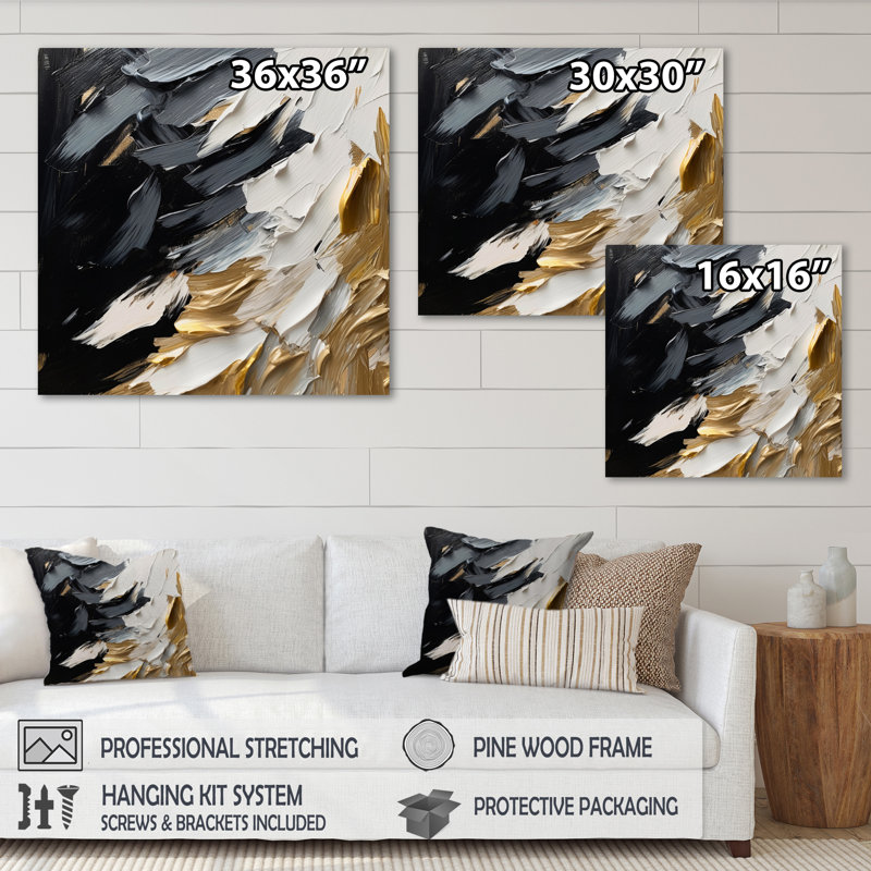 Golden Wave Reflections V - Art mural abstrait grand, H 24 po x l 24 po x P 1 po, Toile tendue