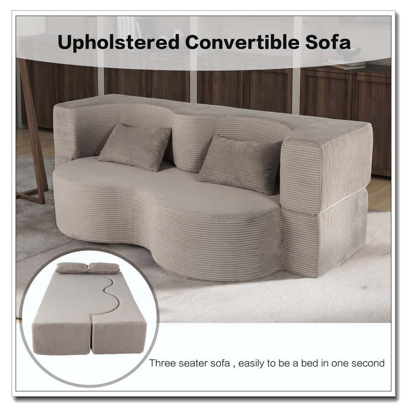 Canapé-lit pliant sans dossier de 75 pouces convertible en mousse à mémoire de forme, Brun clair beige