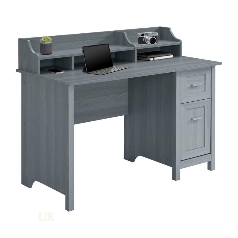 Techni Mobili Classic Office Desk With Storage, Grey, Perfect For Organized And Efficient Workspaces