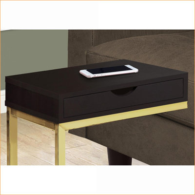 Table basse en métal brun en forme de C en métal doré avec tiroir de rangement pour le salon, la chambre à coucher Fonctionnel
