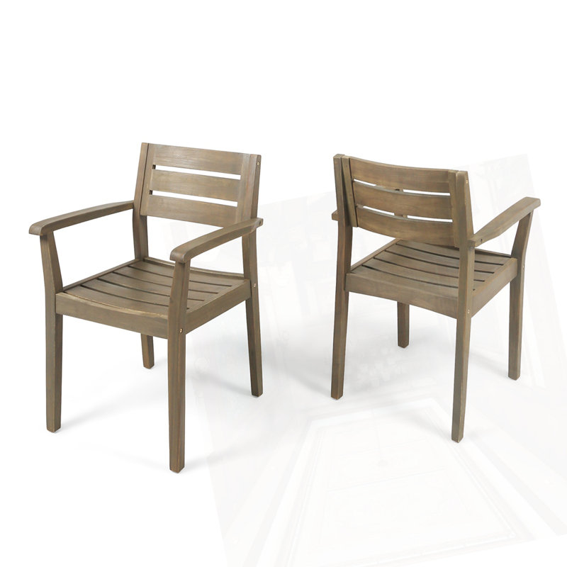 Set Of 2 Acacia Wood Patio Armchair, Gray