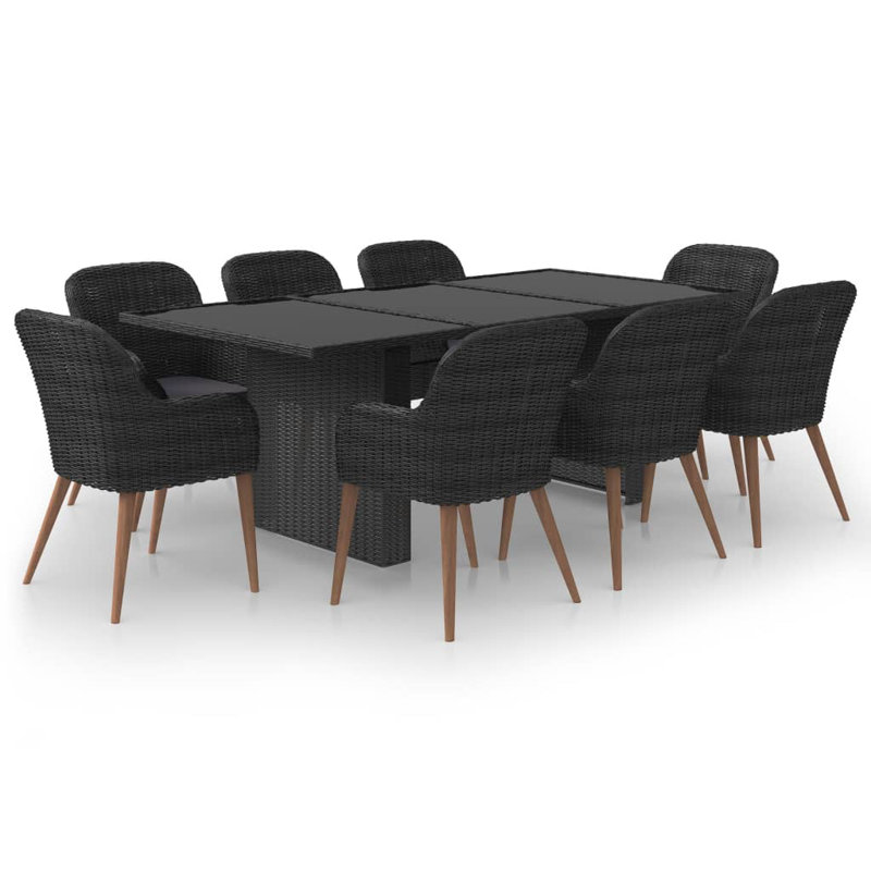 Dinncus Rectangular 8 - Person Dining Set with Cushions, Black, Black