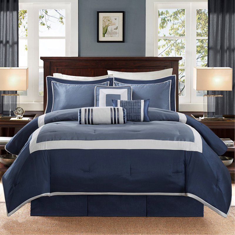 Ensemble d'édredon 7 pièces grand bleu marine, Grand édredon et 6 pièces supplémentaires
