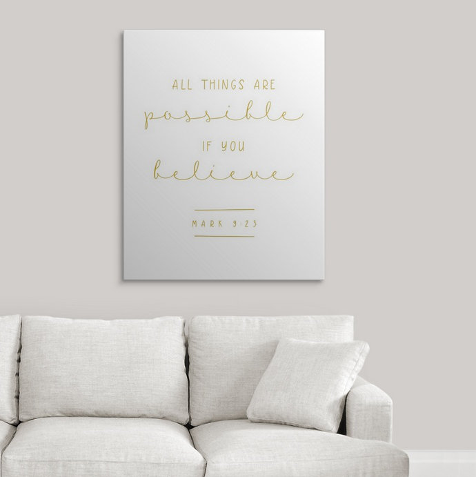 « mark 9:23-scripture art », art textuel, H 20 po x l 16 po x P 1,5 po, Toile